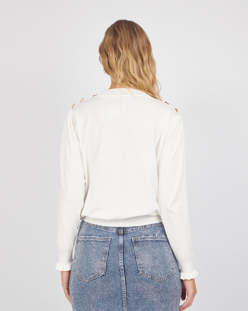 White Sweater With Gold Heart Buttons