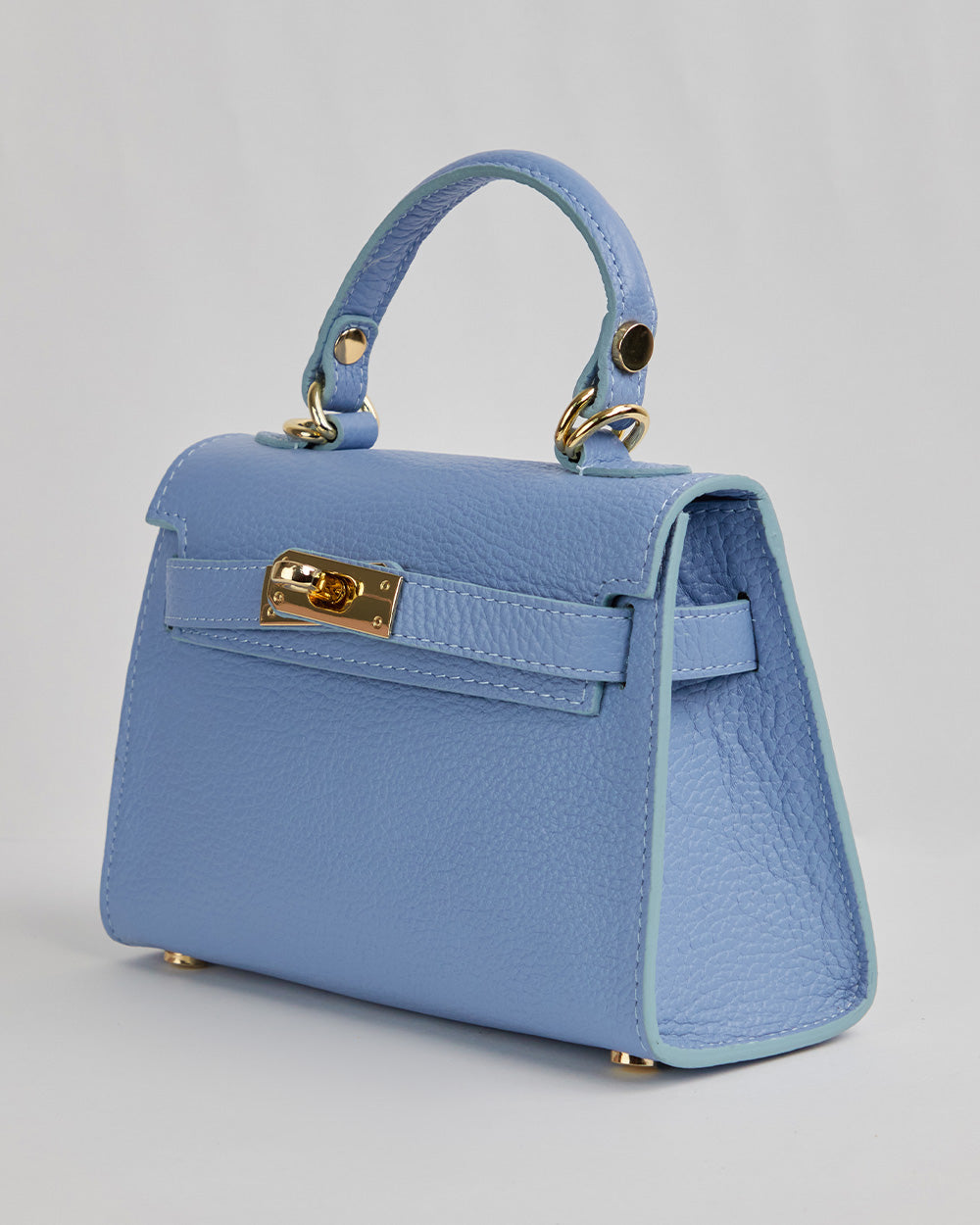 Light Blue Handbag With Handle And Gold Buckle