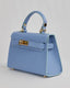 Light Blue Handbag With Handle And Gold Buckle