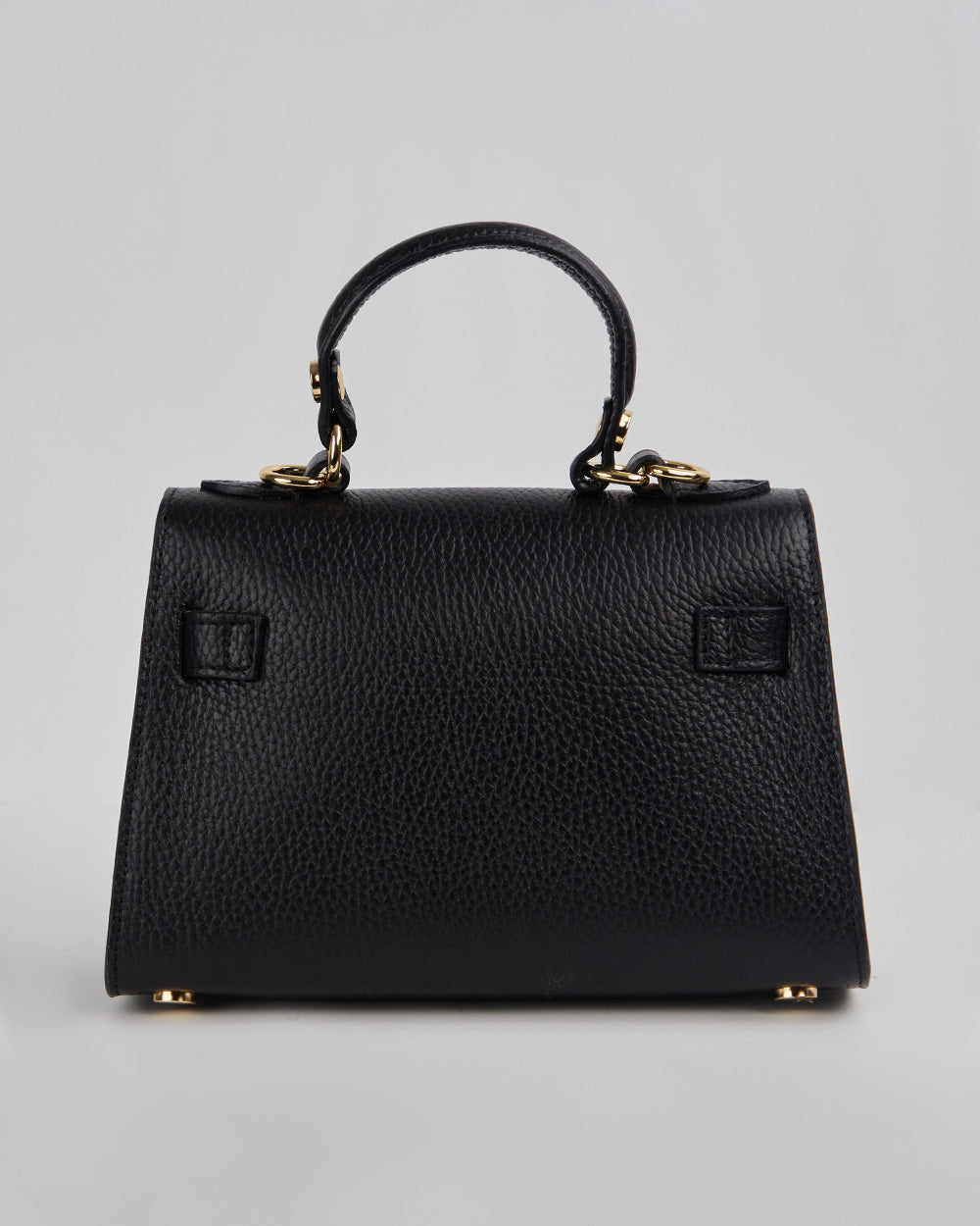 Black Handbag With Gold Handle And Buckle