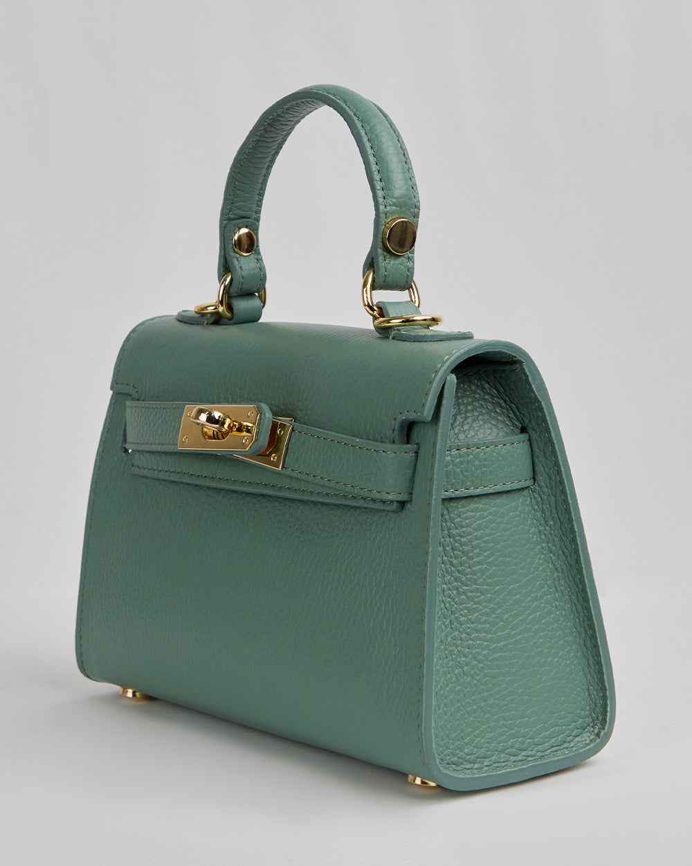 Olive Green Handbag With Gold Handle And Buckle