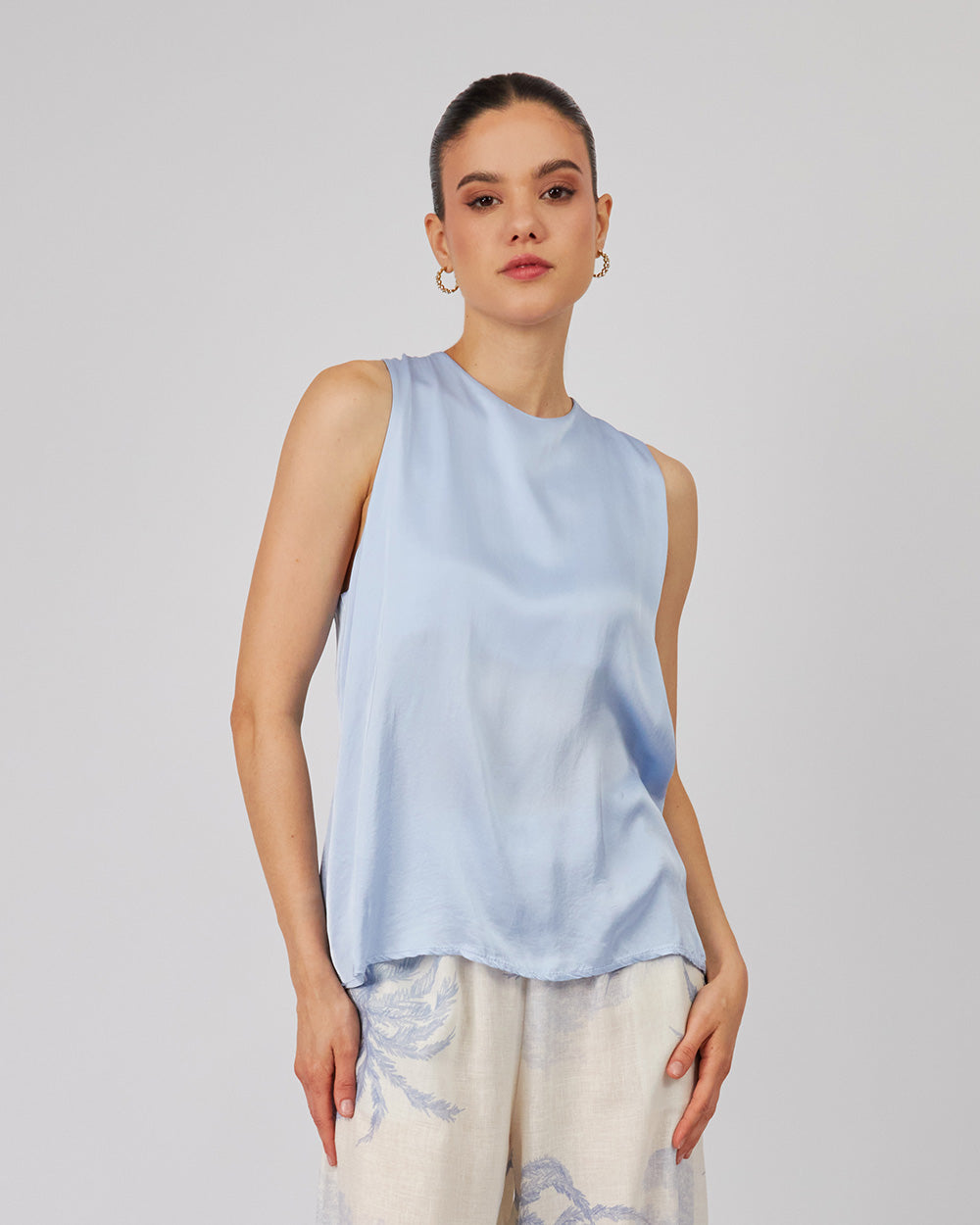 Light Blue Blouse With Back Tie