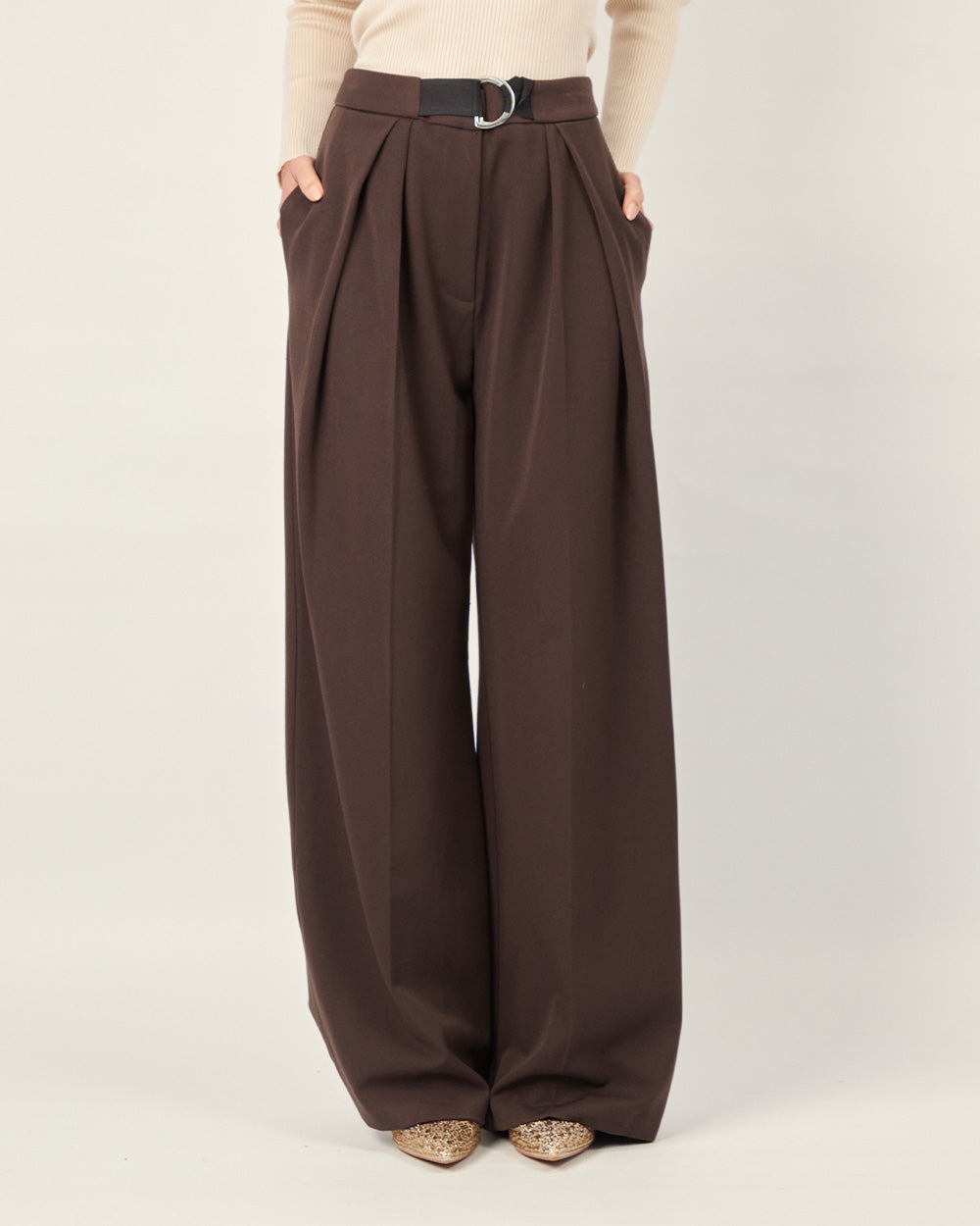 Brown buckle palazzo