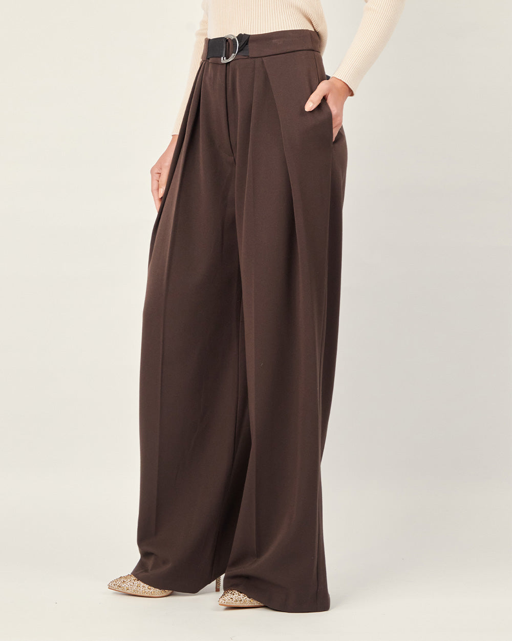 Brown buckle palazzo