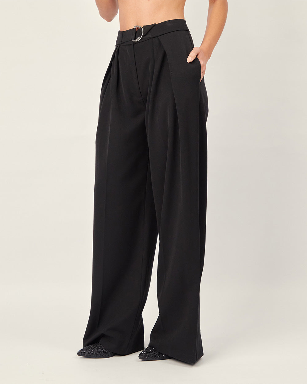 Black buckle palazzo