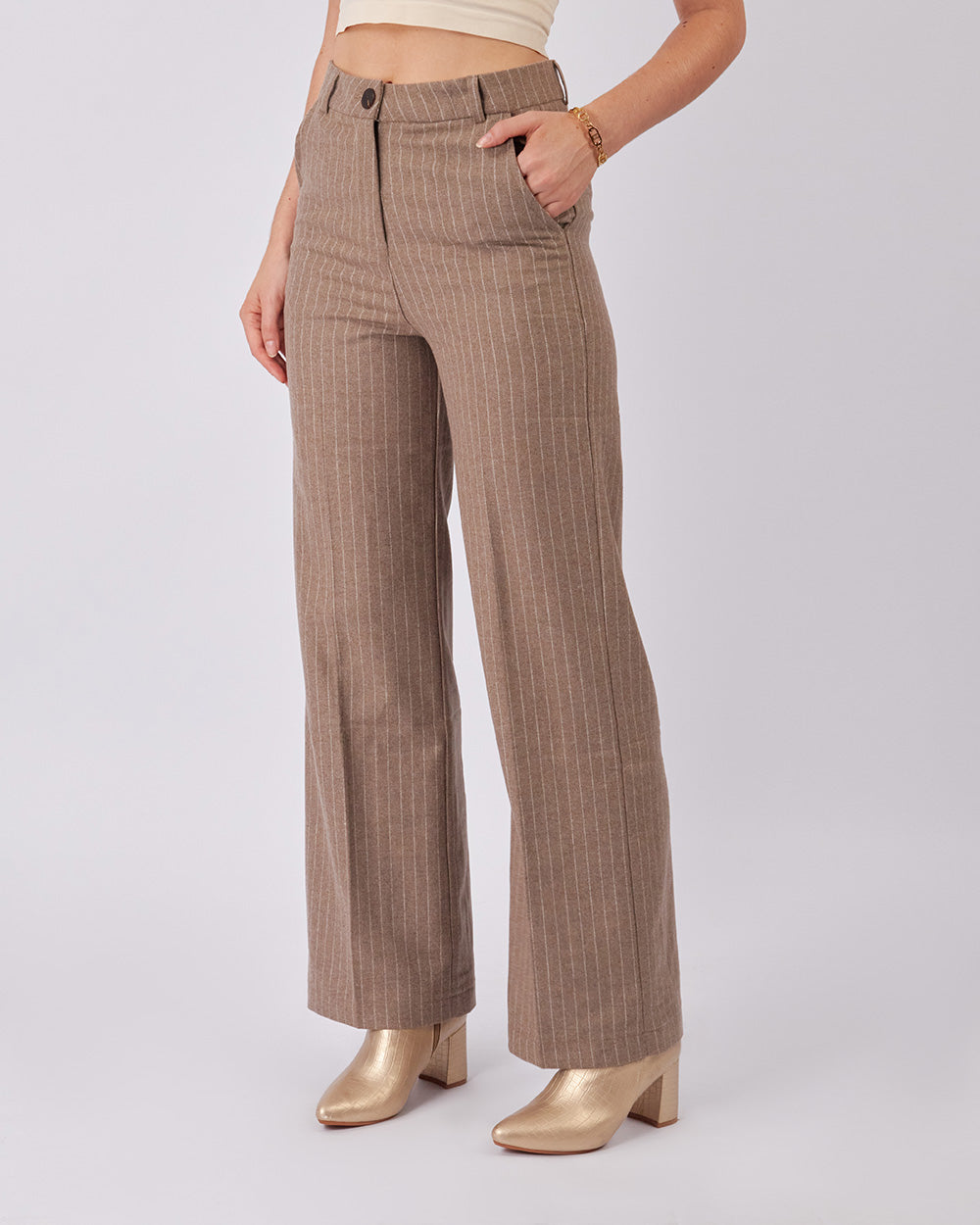 Taupe Wide Leg Striped Pants