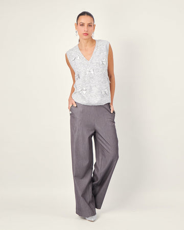 Gray knit-trim pants
