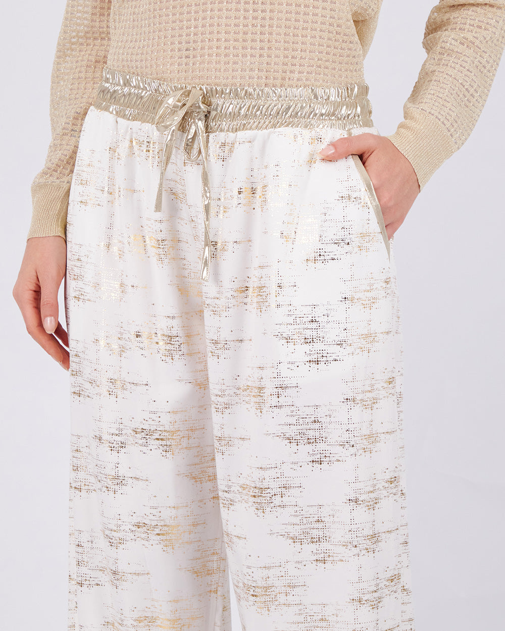 Cream Pants With Gold Foile