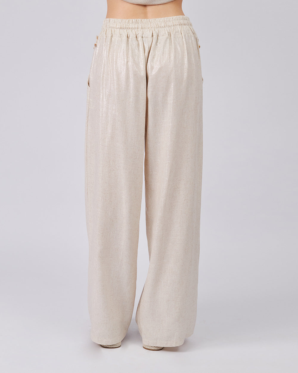 Cream Foil Trousers Dangling Details