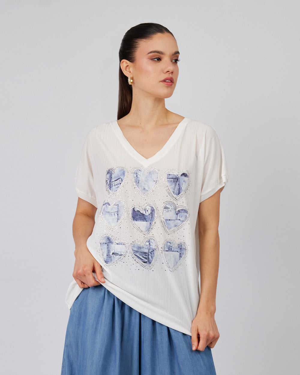 White T-Shirt With Heart Print