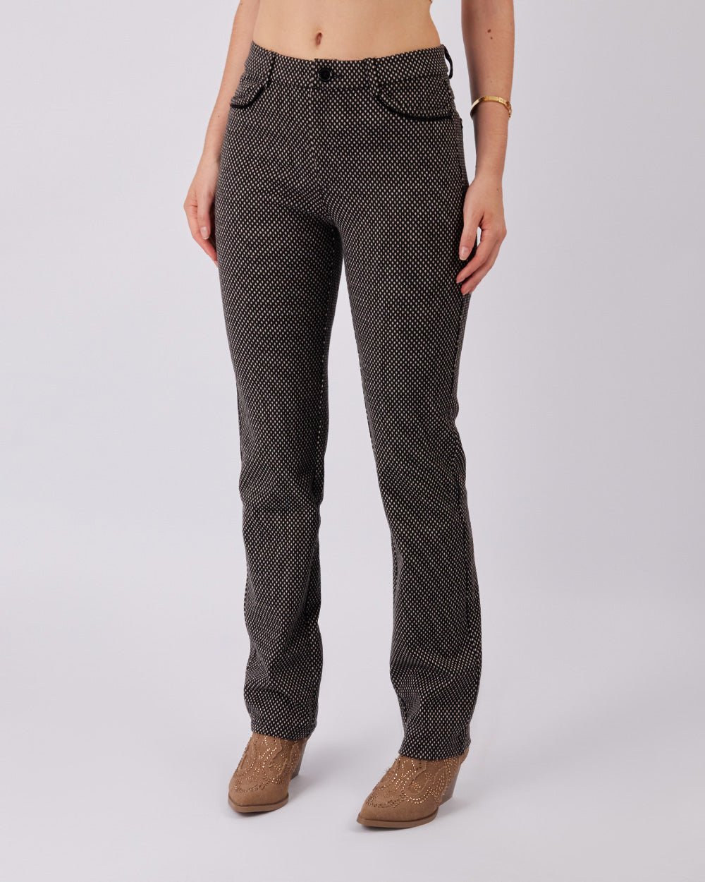 Black/Beige Diamond Pattern Tweed Pant