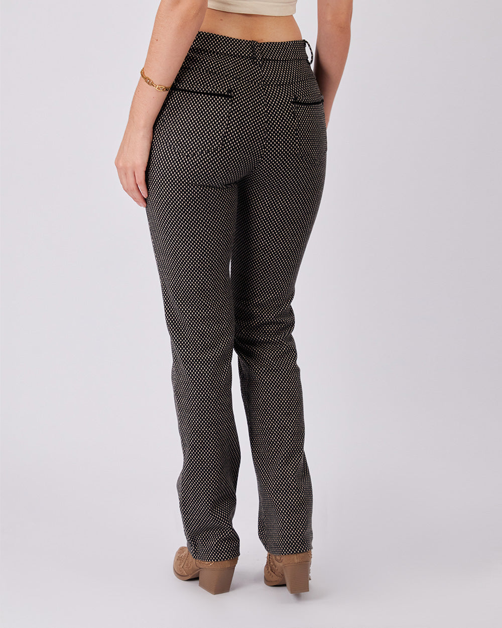Black/Beige Diamond Pattern Tweed Pant