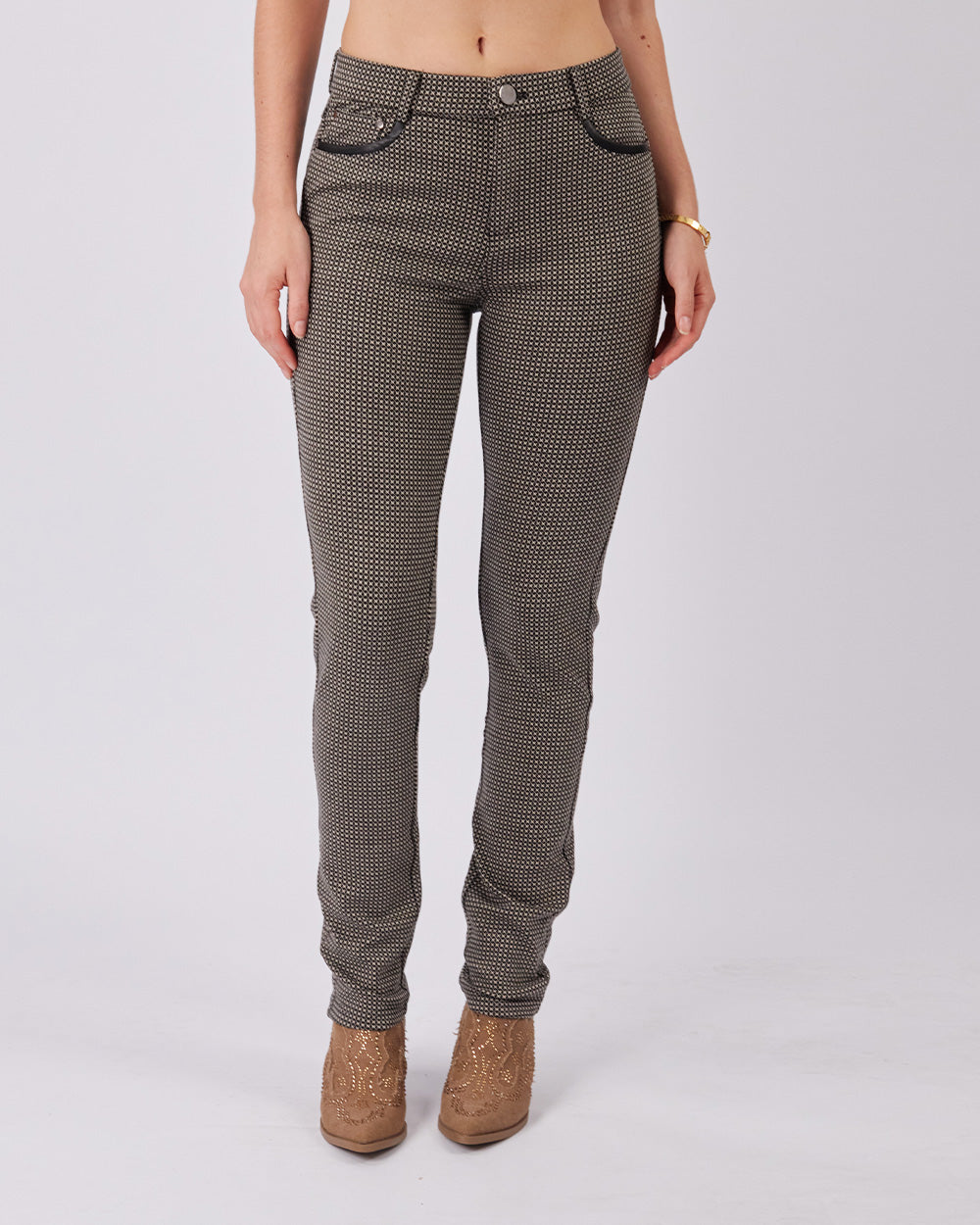 Black/Beige Tweed Pant X-Shaped Pattern