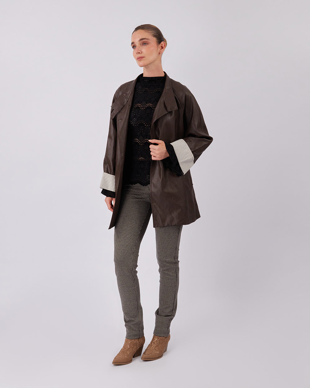 Black/Beige Tweed Pant X-Shaped Pattern