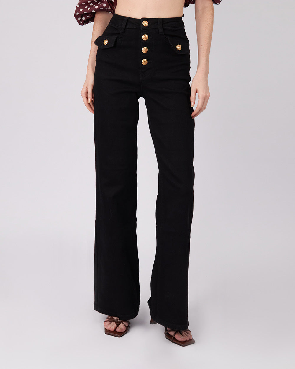 Black Denim Pants Gold Buttons