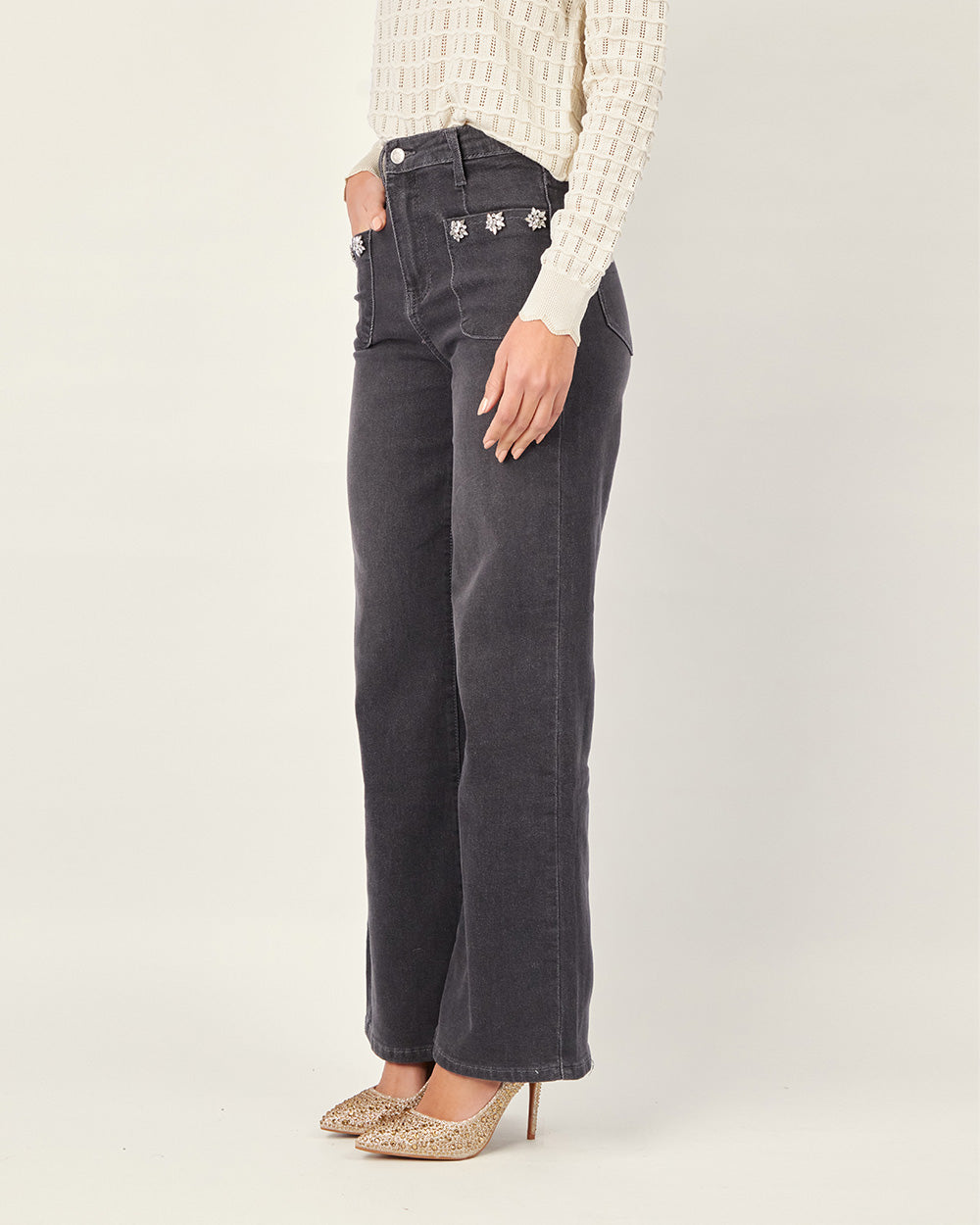 Elegant Black Wide-Leg Denim Pant