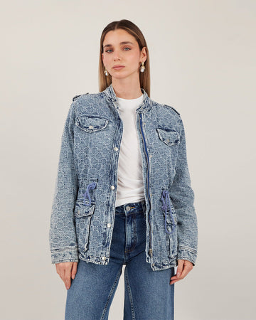 Long Washed Blue Denim Jacket