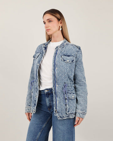 Long Washed Blue Denim Jacket