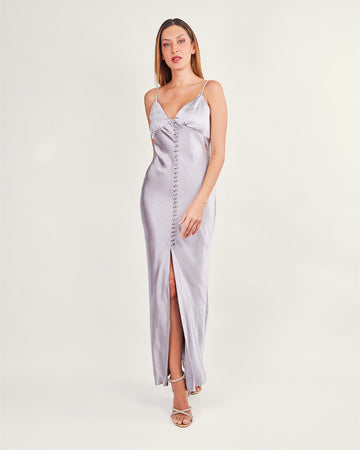 Silver long v-neck dress