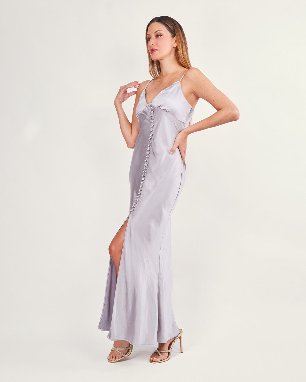 Silver long v-neck dress