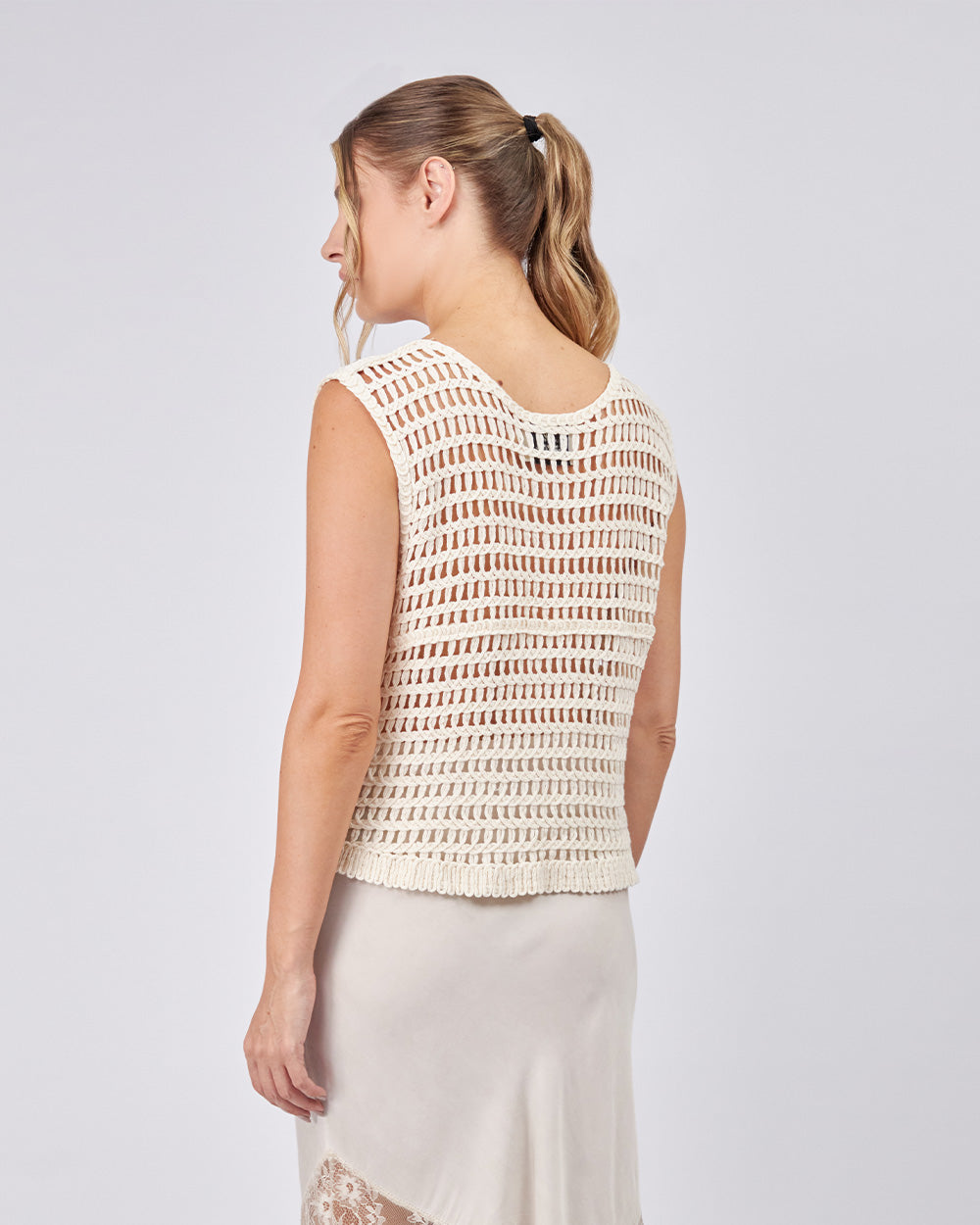Cream Crochet Top Sequins