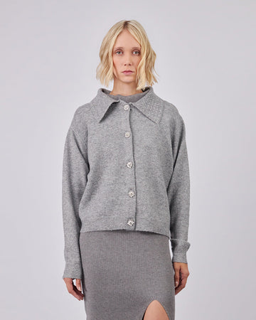 Gray Knitted Cardigan With Sparkle