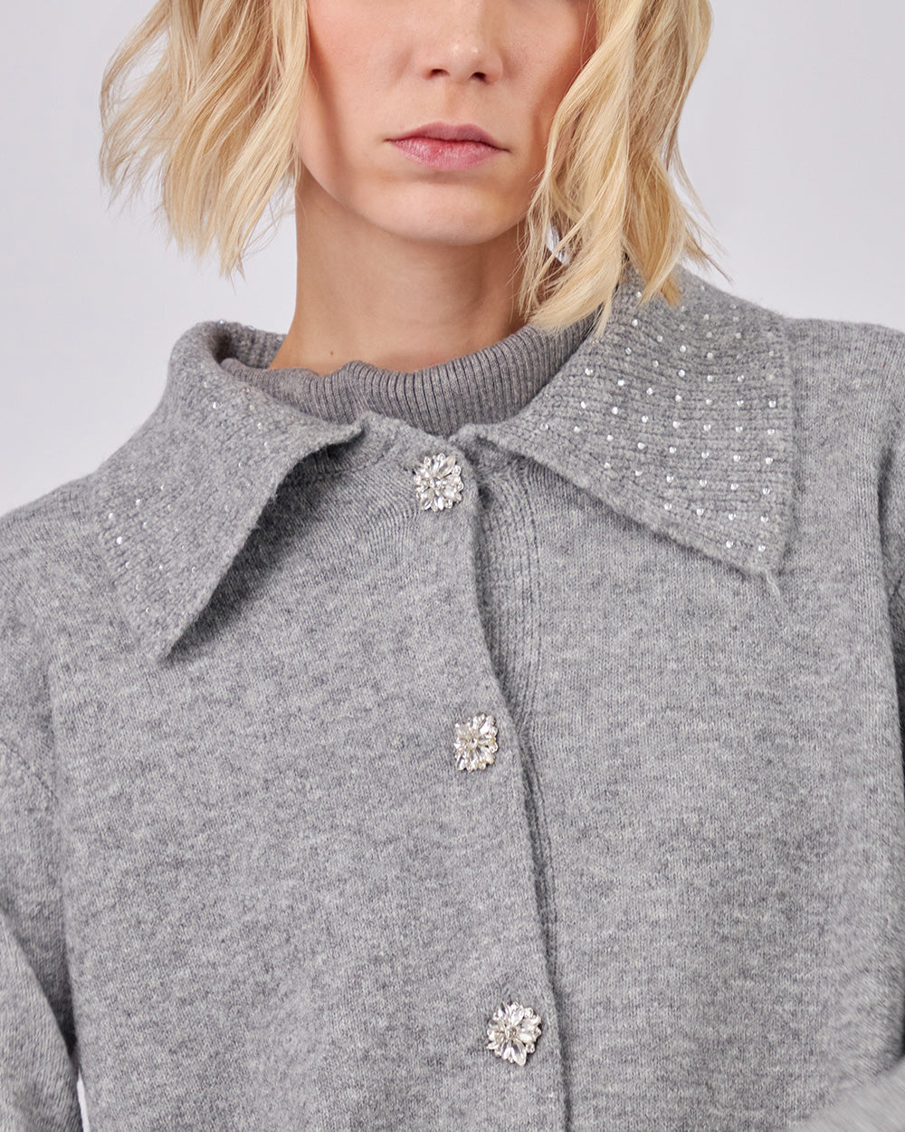 Gray Knitted Cardigan With Sparkle