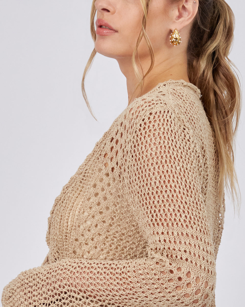 Taupe Crochet Cardigan