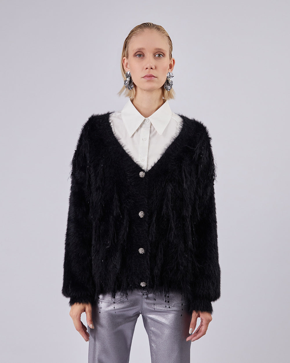 Black Cardigan With Silver Buttons