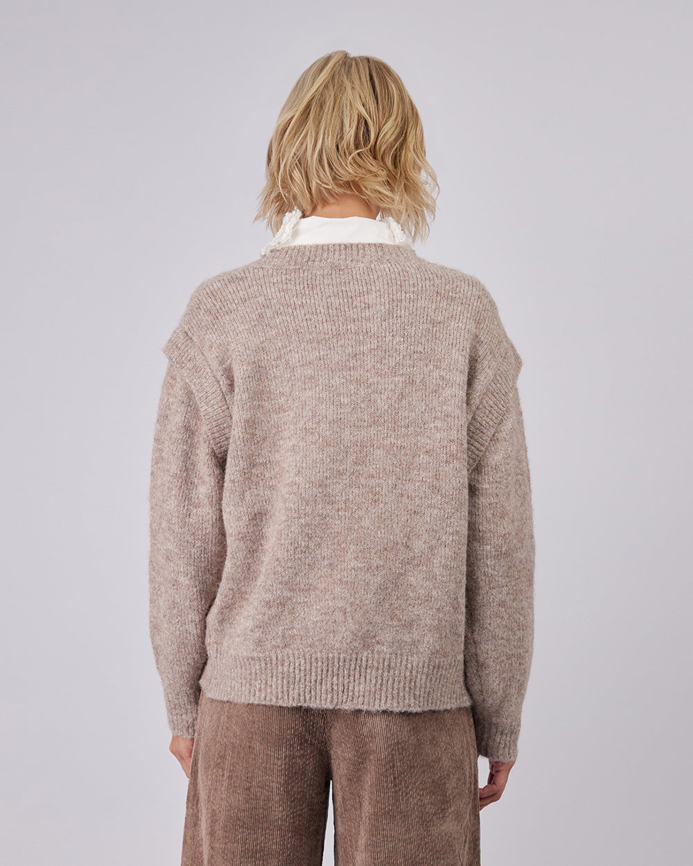 Beige Knitted Sweater With Gold Buttons