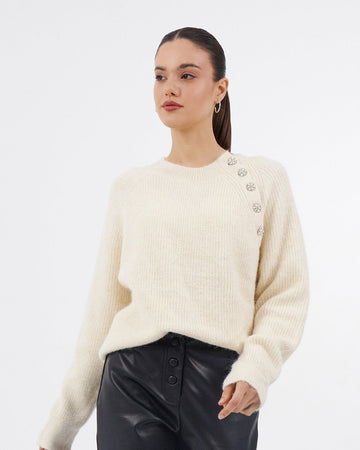 Cream Floral Button Sweater