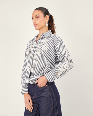 White shirt with black stripes