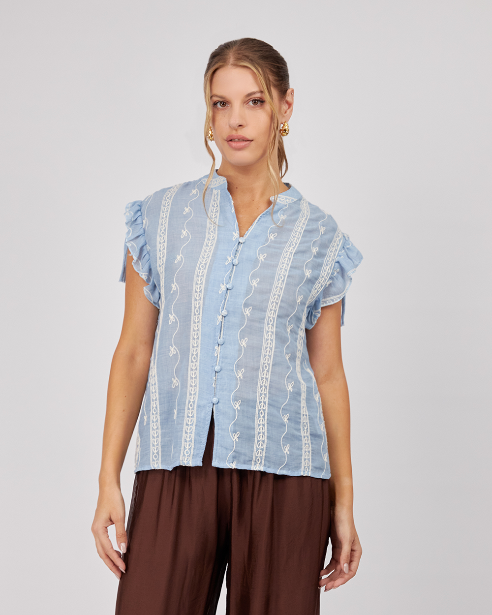 Light Blue Blouse Neru Collar