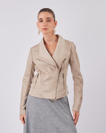 Beige Vegan Leather Crop Jacket