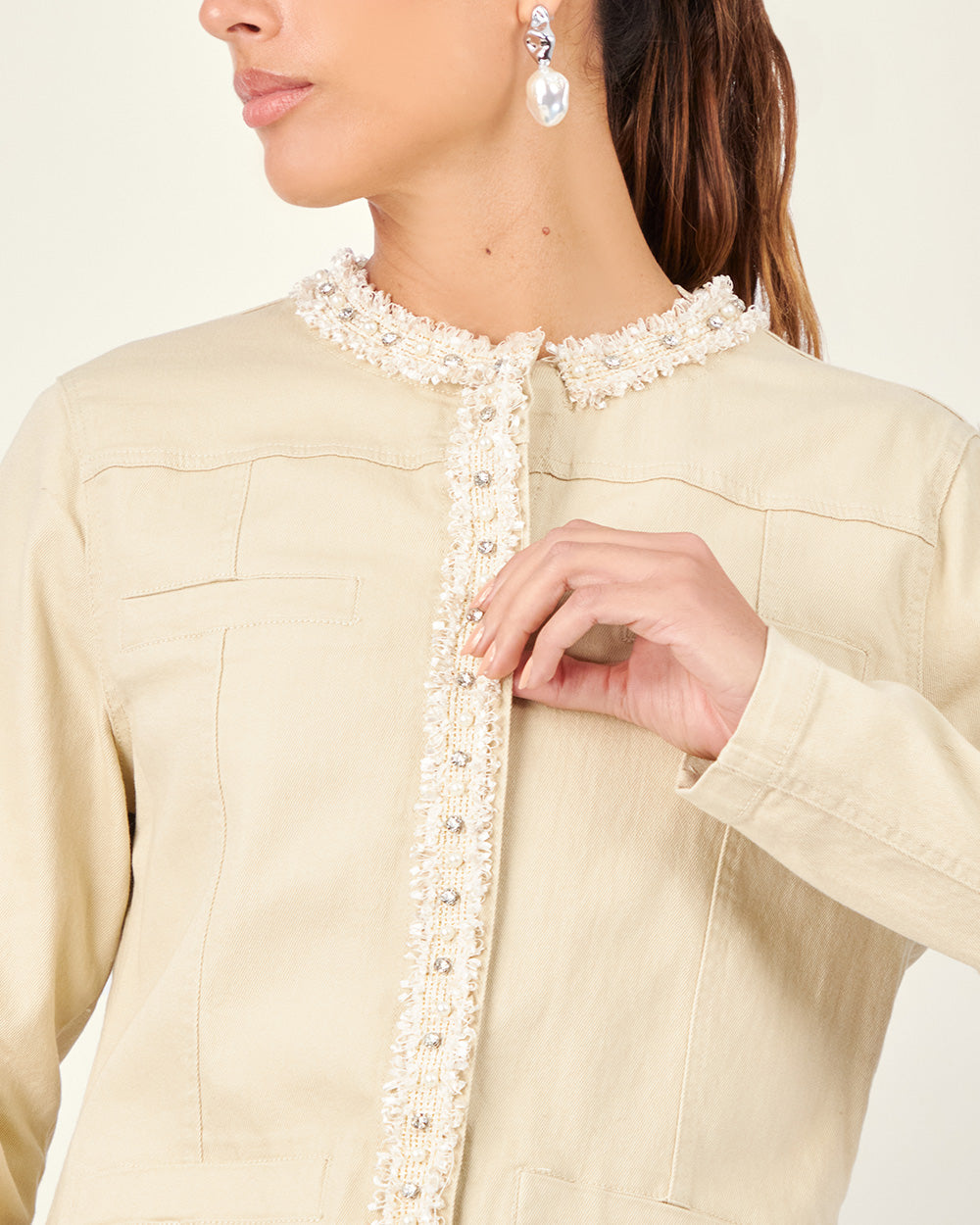 Beige Jacket with Faux Pockets