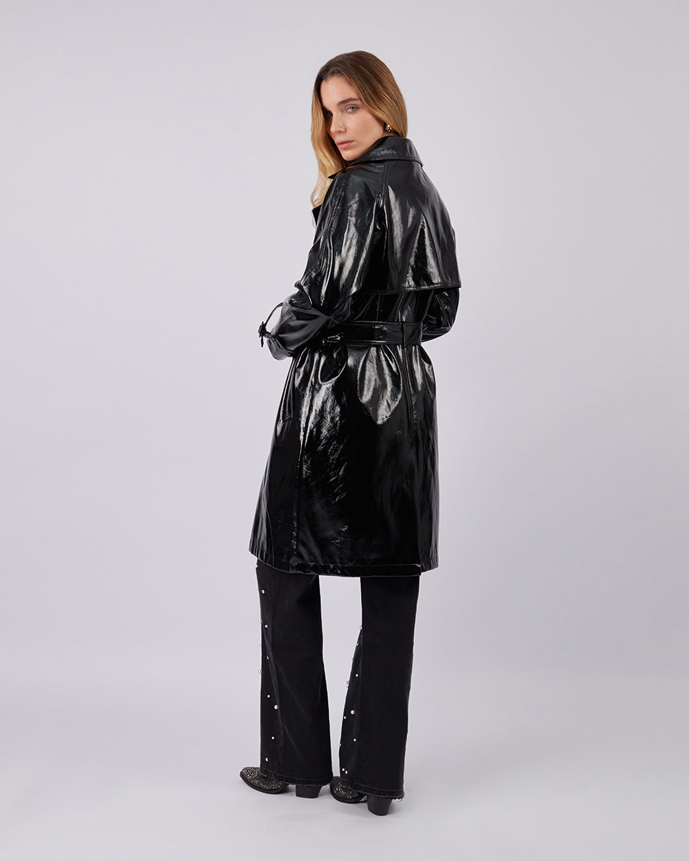 Black Trench Coat With Belt