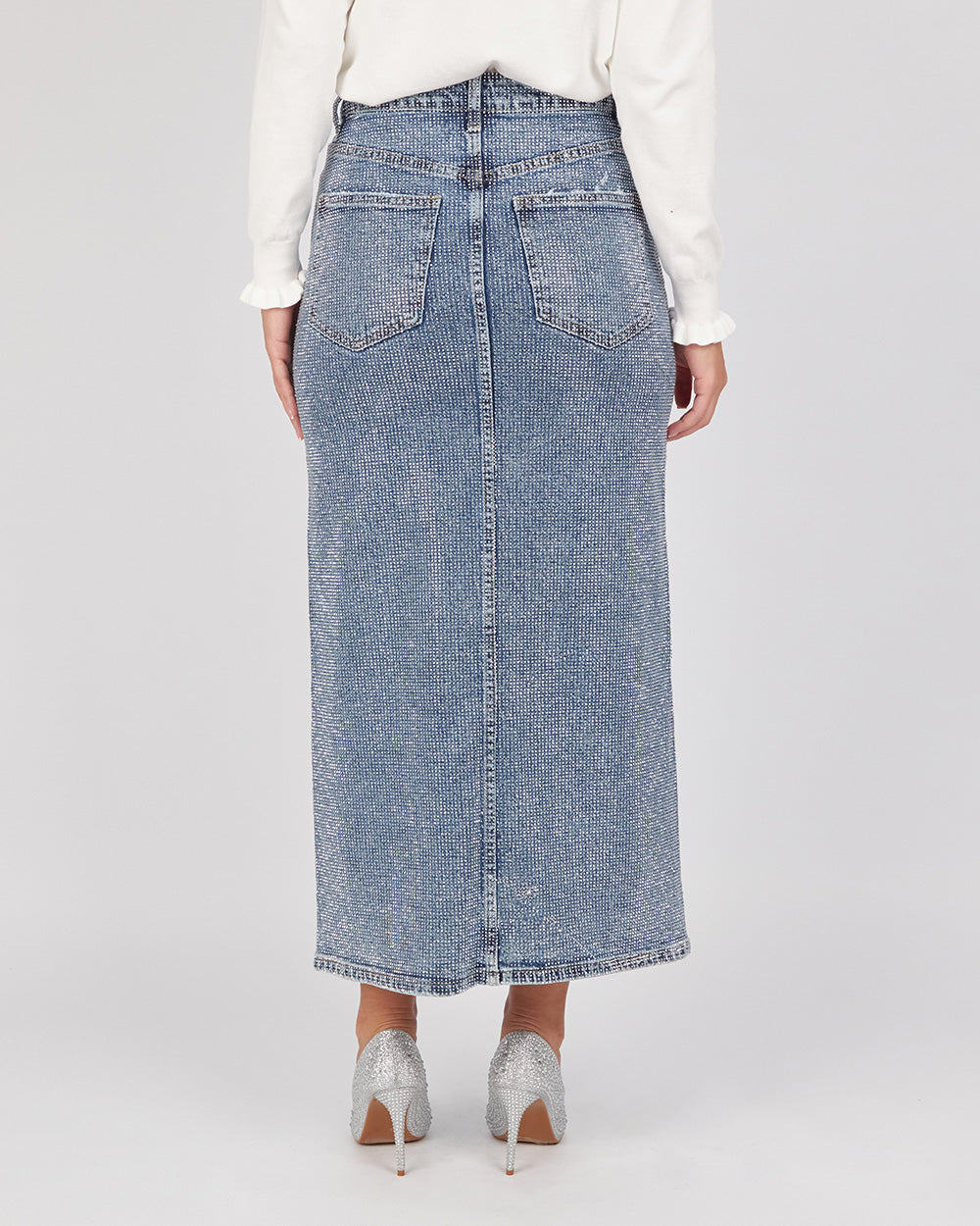 Full Sparkle Denim Blue Long Skirt