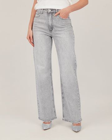 Gray Wide-Leg Denim Pants