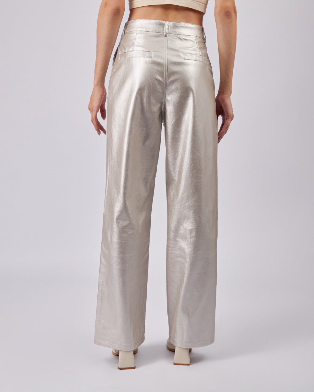 Silver Vegan Leather Pants