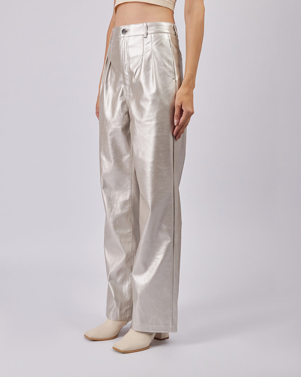 Silver Vegan Leather Pants