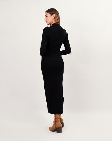 Black high neck knit midi dress