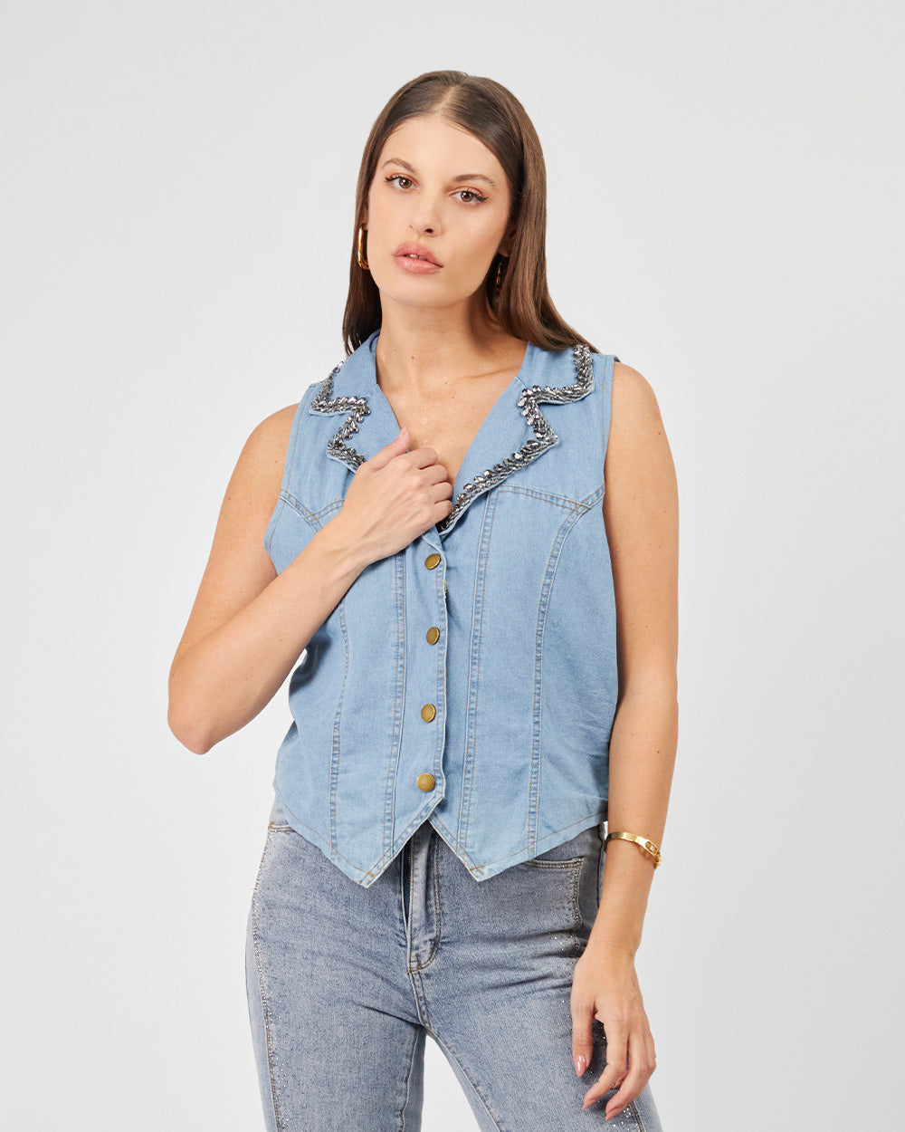 Light Blue Vest Black Crystals