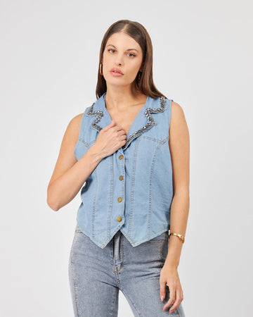 Light Blue Vest Black Crystals