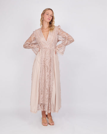 Long Rosewood Lace Dress With A Low Neckline
