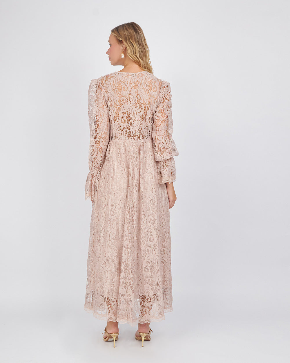 Long Rosewood Lace Dress With A Low Neckline