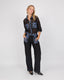Black Lace Trousers With Blue Appliqués