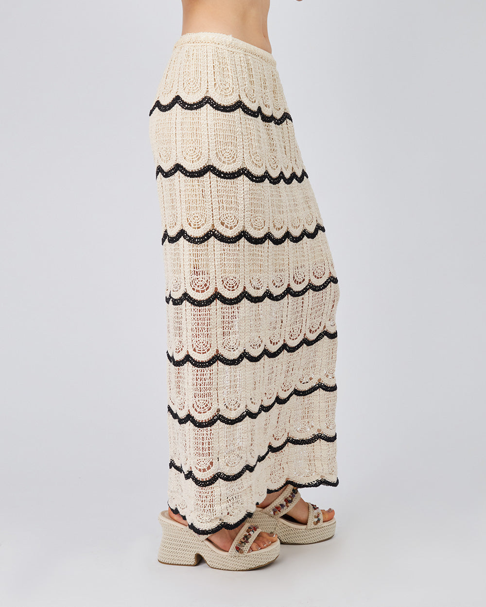 Cream Knitted Skirt Black Stripes