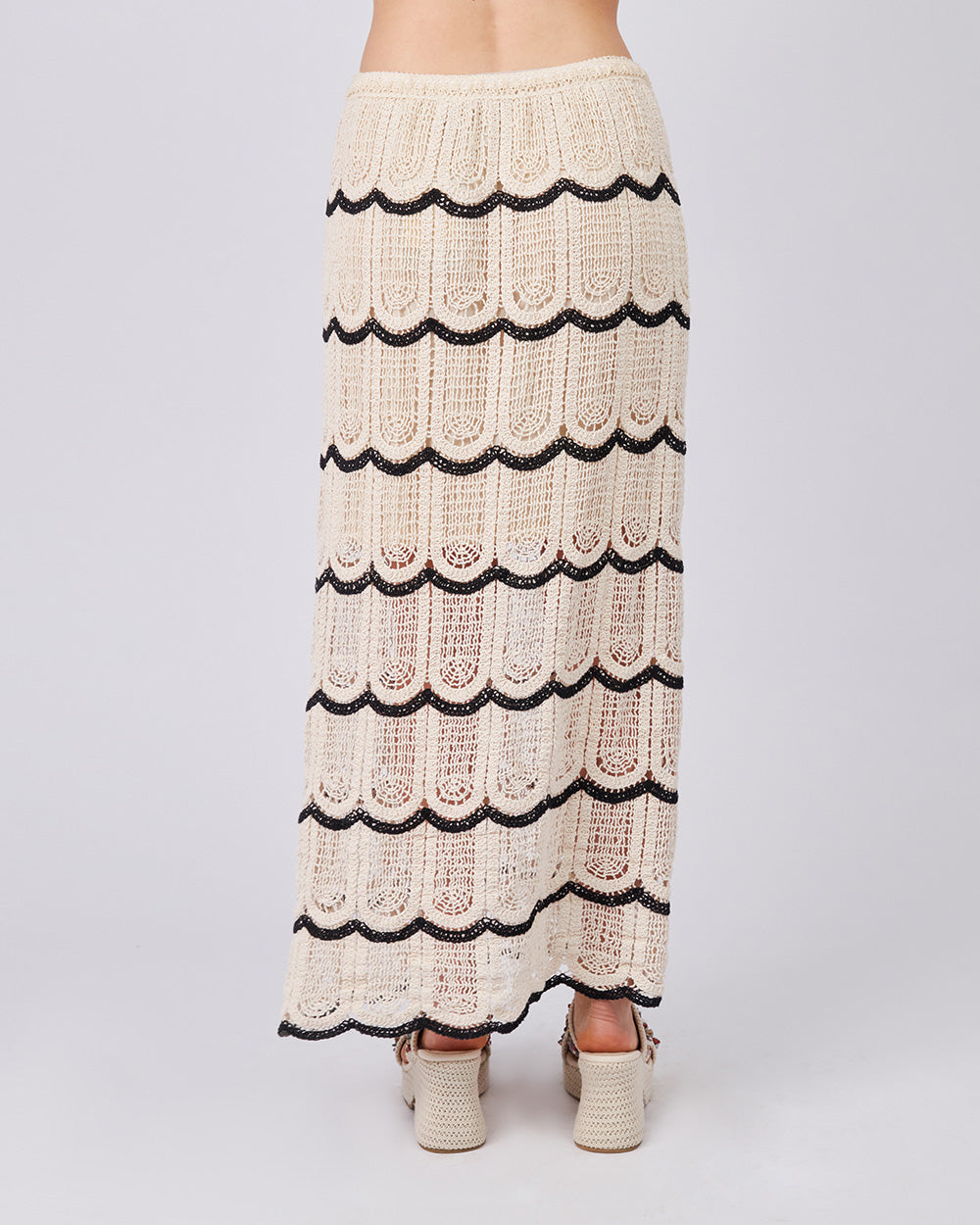 Cream Knitted Skirt Black Stripes