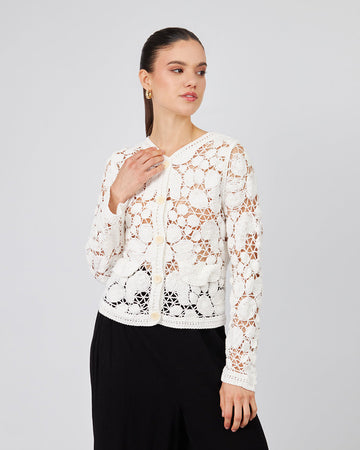 Cream Knitted Cardigan Round Neck