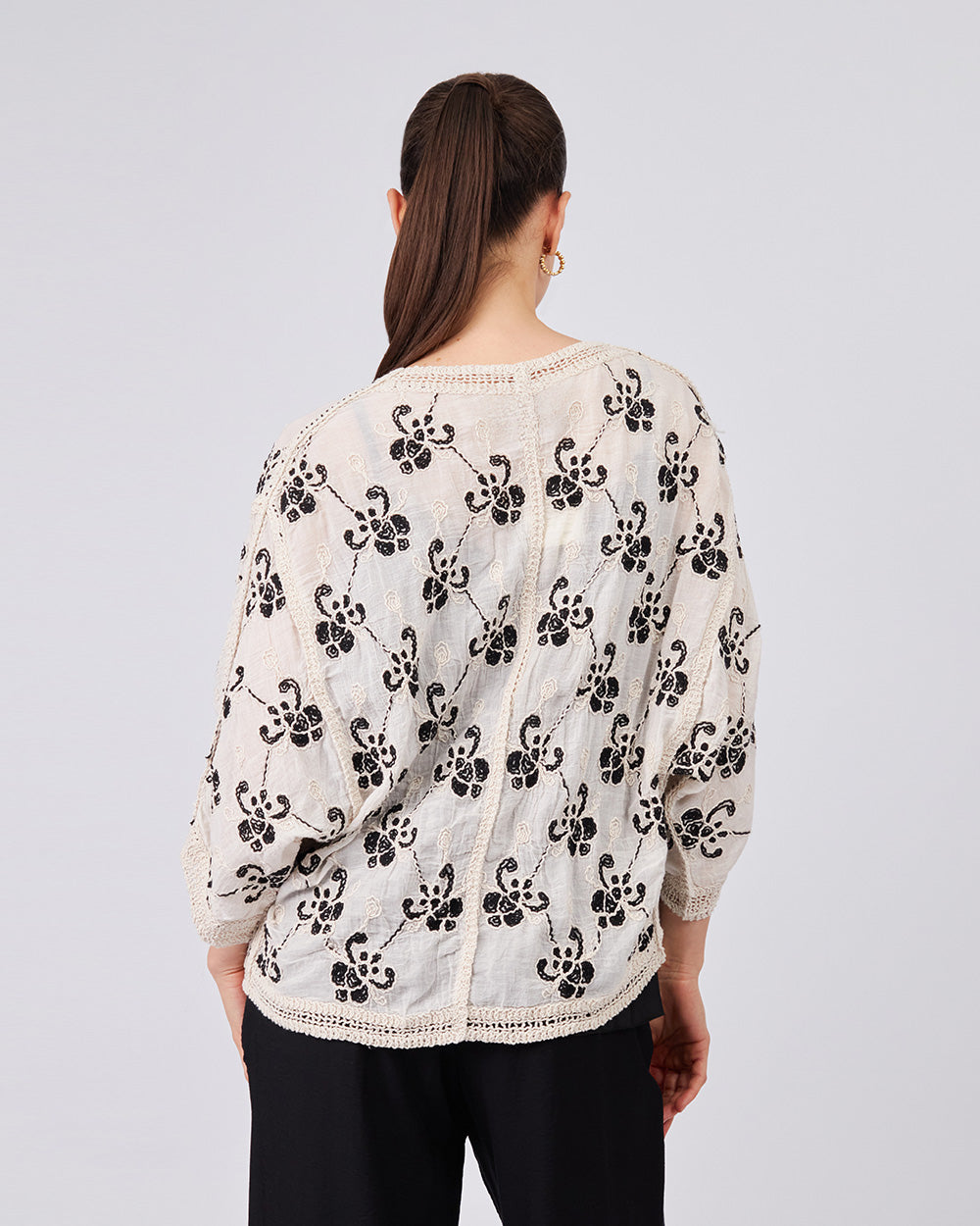 Cream Blouse With Black Pattern